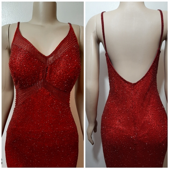 Scala Dresses & Skirts - Vintage Scala Red Silk Beaded Sequin Gown